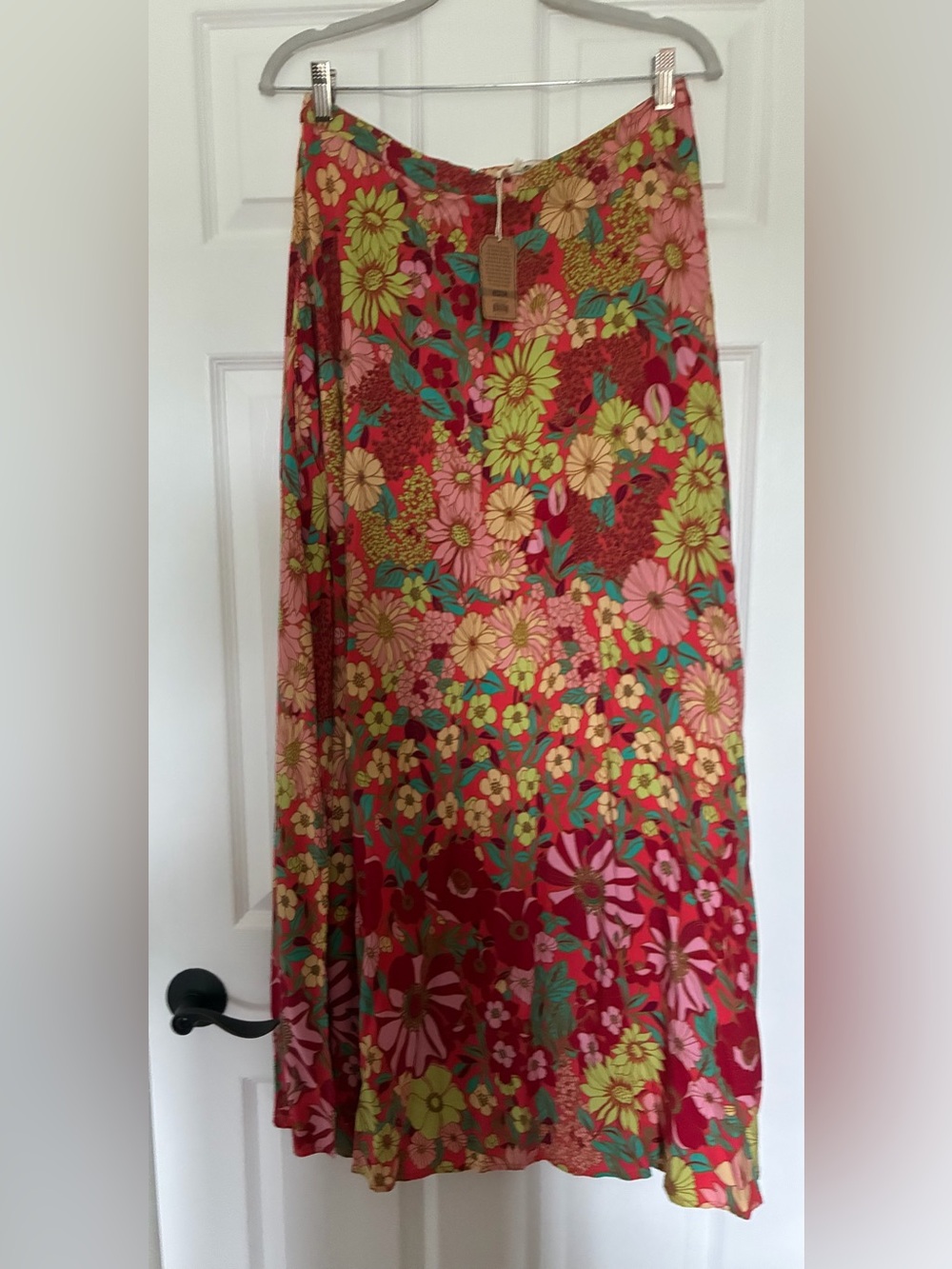 NATURAL LIFE Ginger Side Slit Maxi Skirt, Coral Lime Floral, Size Medium